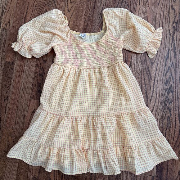 Yellow Smocked Puff-Sleeve Mini Dress - Picture 1 of 4